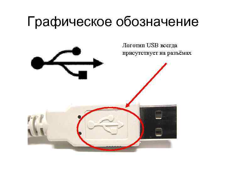 Графическое обозначение Логотип USB всегда присутствует на разъёмах 