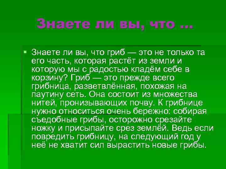   Знаете ли вы, что … § Знаете ли вы, что гриб —