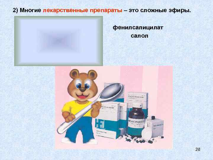 2) Многие лекарственные препараты – это сложные эфиры.      