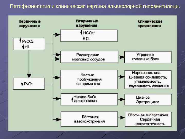 Патофизиология и клиническая картина альвеолярной гиповентиляци. 