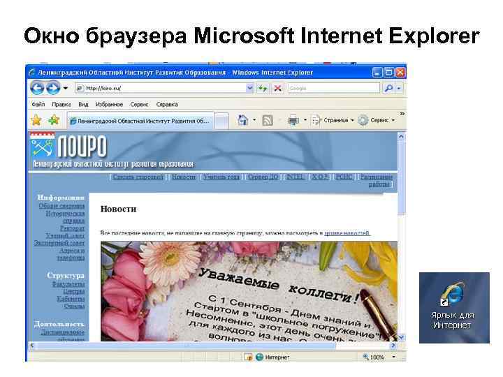 Окно браузера Microsoft Internet Explorer 