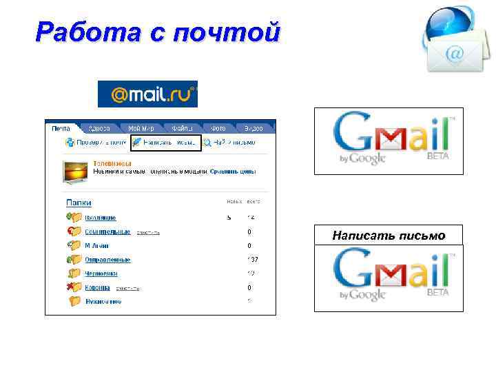 Работа с почтой    Написать письмо 