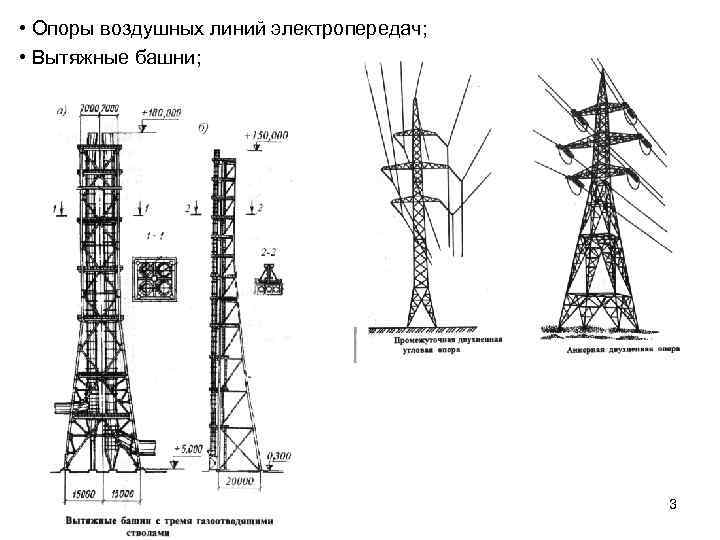  • Опоры воздушных линий электропередач;  • Вытяжные башни;    3