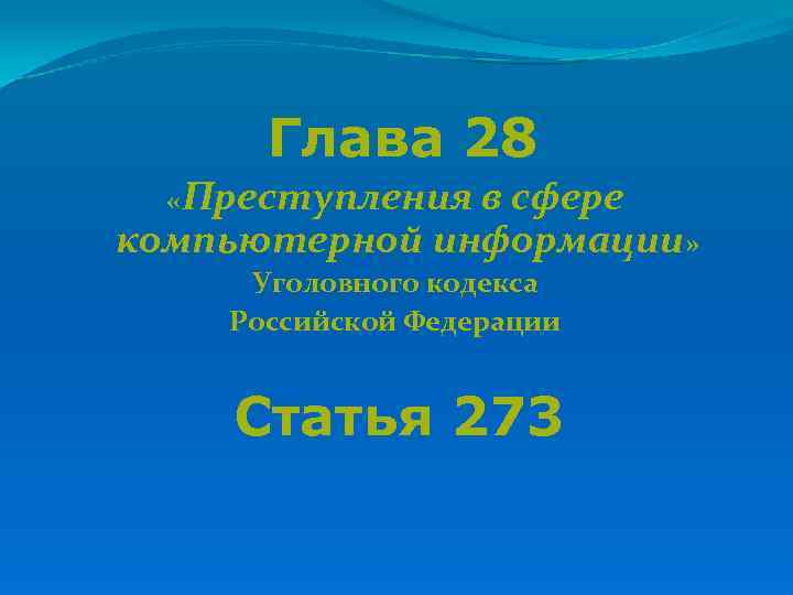  Глава 28  «Преступленияв сфере компьютерной информации»  Уголовного кодекса Российской Федерации 
