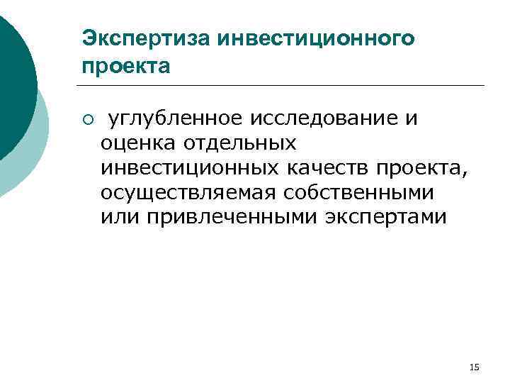 Экспертиза инвестиционных проектов осуществляется