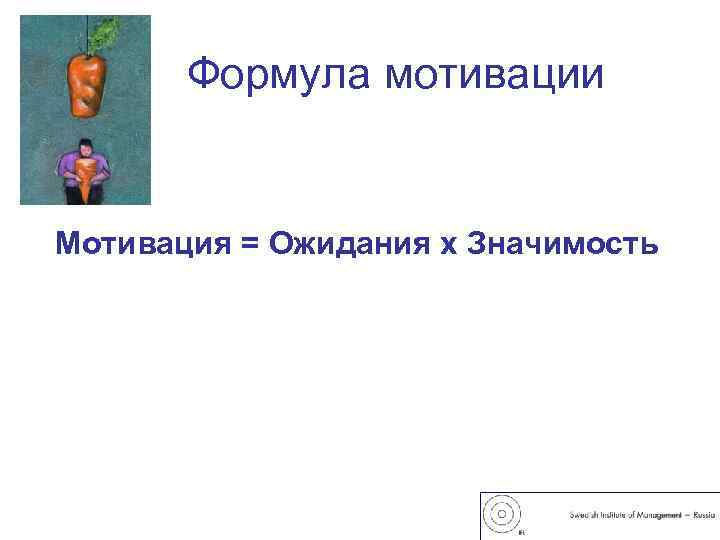   Формула мотивации  Мотивация = Ожидания х Значимость 