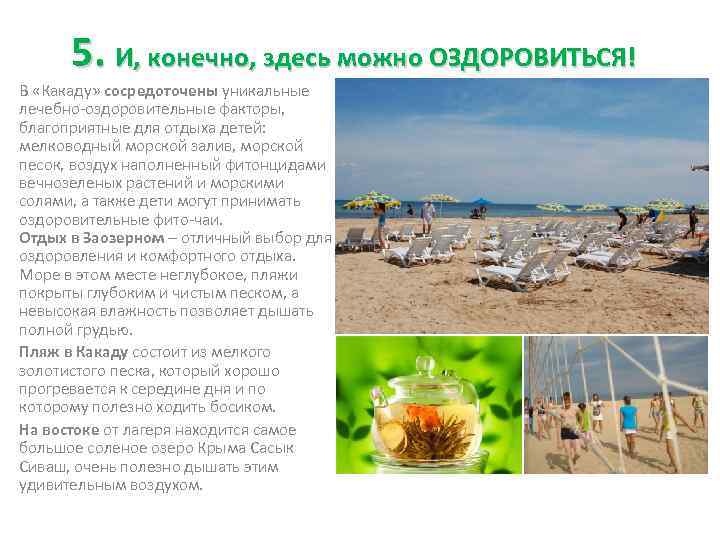  5. И, конечно, здесь можно ОЗДОРОВИТЬСЯ! В «Какаду» сосредоточены уникальные лечебно-оздоровительные факторы, 