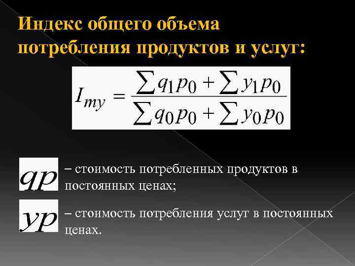 Индекс общего объема потребления продуктов и услуг:   – стоимость потребленных продуктов в
