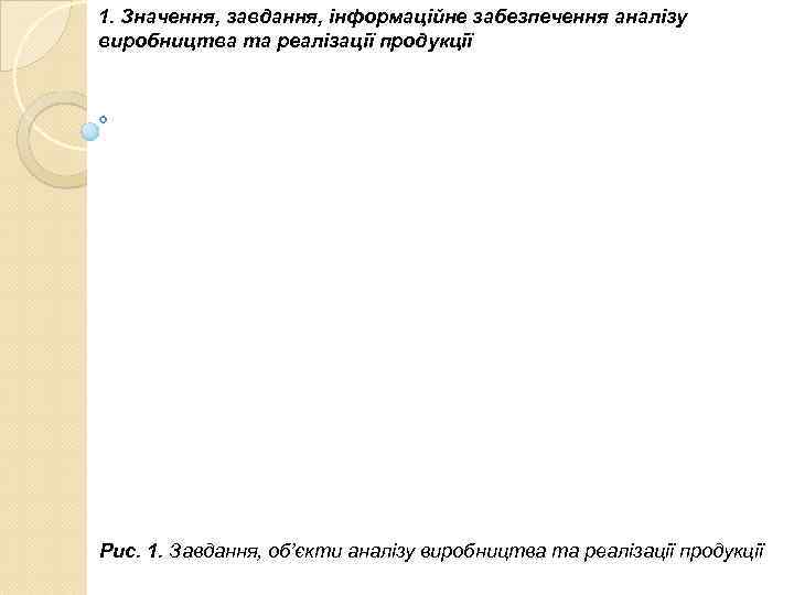1. Значення, завдання, інформаційне забезпечення аналізу виробництва та реалізації продукції Рис. 1. Завдання, об’єкти