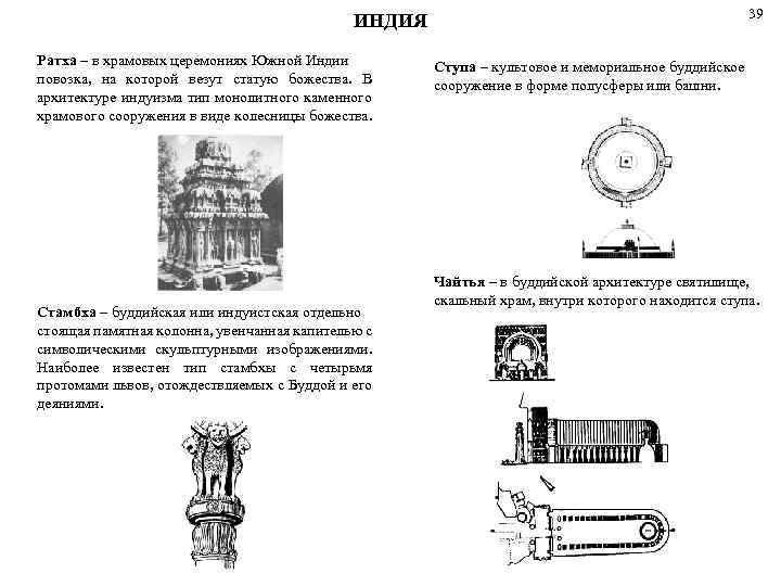  39 ИНДИЯ Ратха – в храмовых церемониях Южной Индии Ступа – культовое и