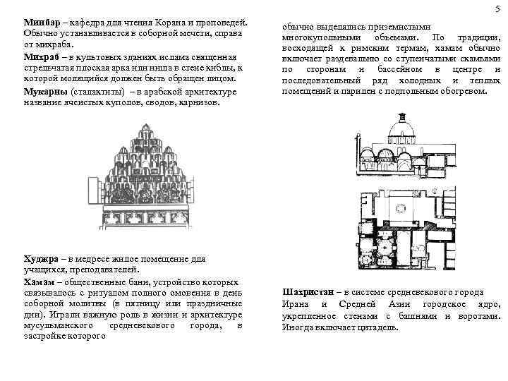  5 Минбар – кафедра для чтения Корана и проповедей. обычно выделялись приземистыми Обычно