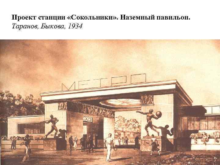 Проект станции «Сокольники» . Наземный павильон. Таранов, Быкова, 1934 