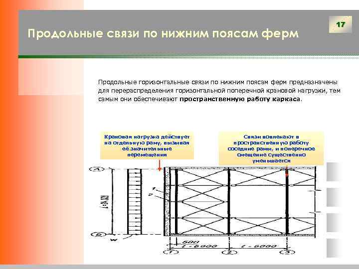 Схема горизонтальных связей по нижним поясам ферм