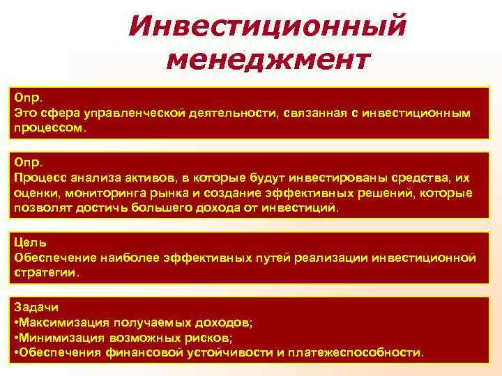 Инвестиционный менеджмент Опр. Это сфера управленческой деятельности, Инвестиционный менеджмент Опр. Это сфера управленческой деятельности,