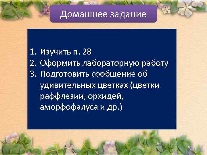   Домашнее задание  1. Изучить п. 28 2. Оформить лабораторную работу 3.