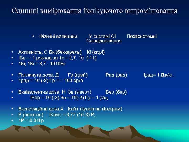 Одиниці вимірювання йонізуючого випромінювання   •  Фізичні величини У системі СІ 
