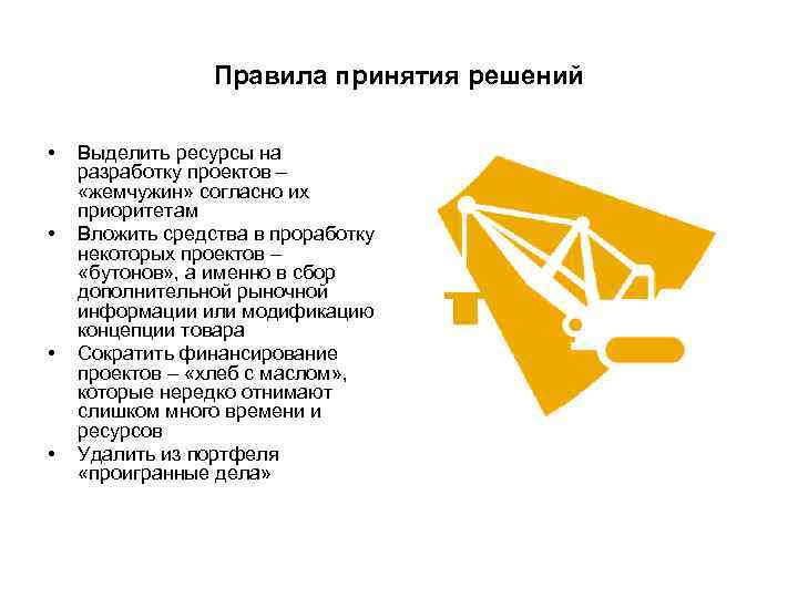 Правила принятия решений • Выделить ресурсы на разработку проектов Правила принятия решений • Выделить ресурсы на разработку проектов