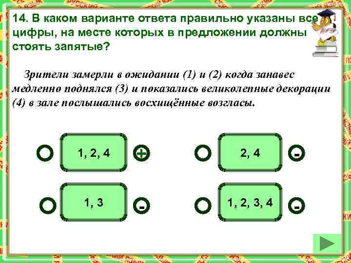 14. В каком варианте ответа правильно указаны все цифры, на месте которых в предложении