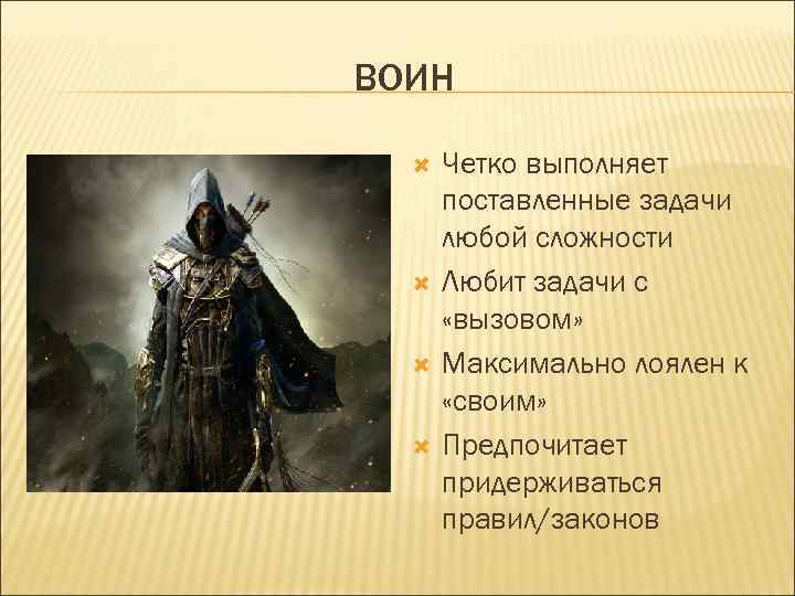 ВОИН  Четко выполняет  поставленные задачи  любой сложности  Любит задачи с