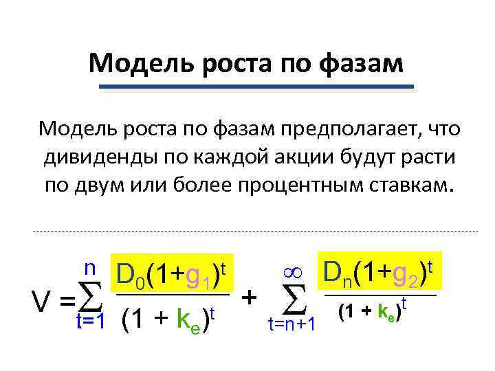   Модель роста по фазам предполагает, что дивиденды по каждой акции будут расти