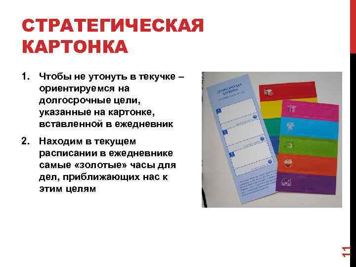 СТРАТЕГИЧЕСКАЯ КАРТОНКА 1. Чтобы не утонуть в текучке – ориентируемся на долгосрочные цели, указанные