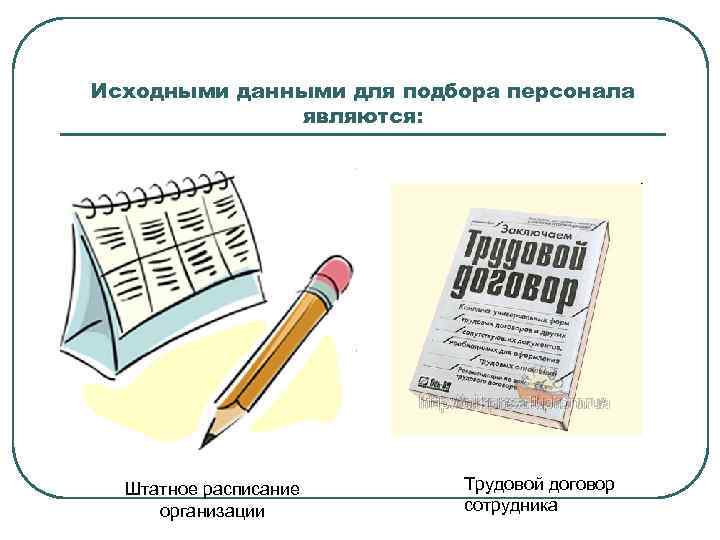 Исходными данными для подбора персонала    являются:  Штатное расписание Трудовой договор