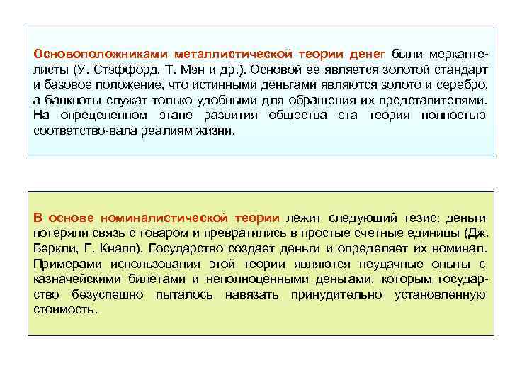 Основоположниками металлистической теории денег были мерканте листы (У. Стэффорд, Т. Мэн и др. ).