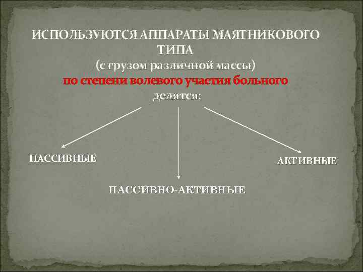 ИСПОЛЬЗУЮТСЯ АППАРАТЫ МАЯТНИКОВОГО     ТИПА   (с грузом различной массы)