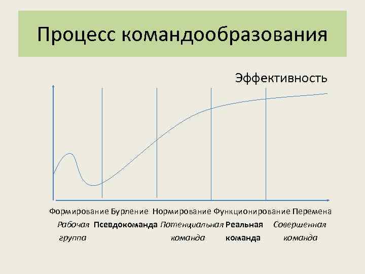 Процесс командообразования       Эффективность Формирование Бурление Нормирование Функционирование Перемена