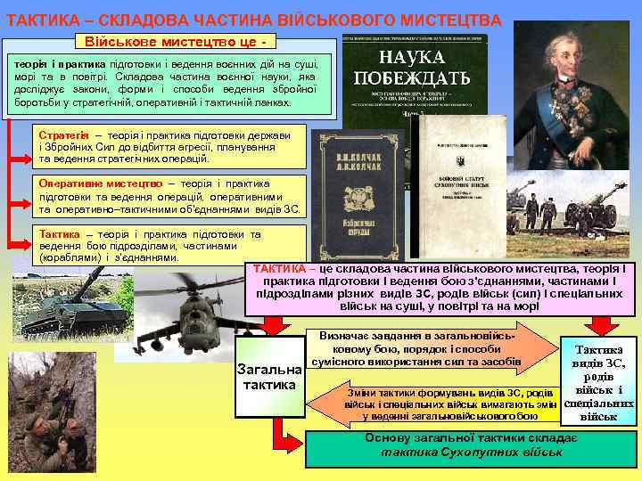 ТАКТИКА – СКЛАДОВА ЧАСТИНА ВІЙСЬКОВОГО МИСТЕЦТВА   Військове мистецтво це - теорія і