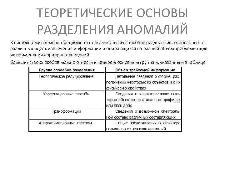 ТЕОРЕТИЧЕСКИЕ ОСНОВЫ РАЗДЕЛЕНИЯ АНОМАЛИЙ К настоящему времени предложено несколько тысяч ТЕОРЕТИЧЕСКИЕ ОСНОВЫ РАЗДЕЛЕНИЯ АНОМАЛИЙ К настоящему времени предложено несколько тысяч