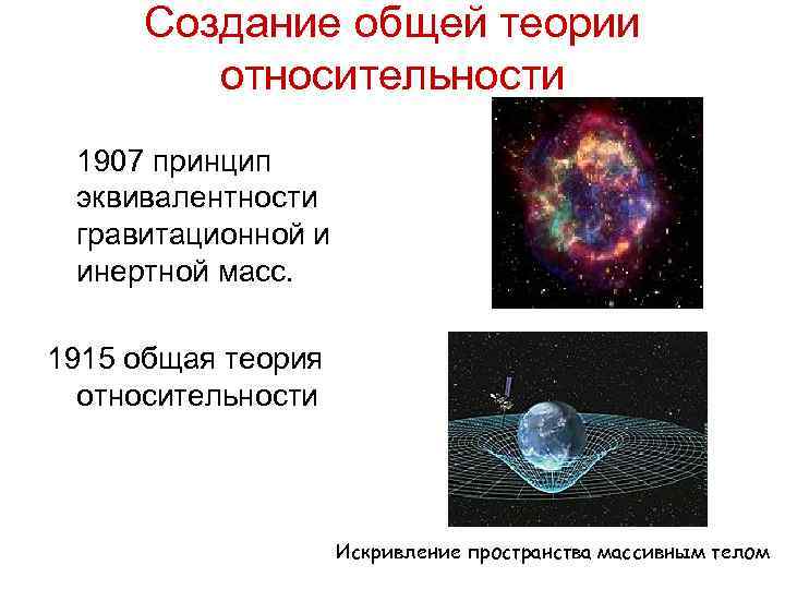  Создание общей теории  относительности 1907 принцип  эквивалентности  гравитационной и 