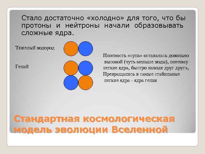 Стало достаточно «холодно» для того, что бы протоны и нейтроны начали образовывать Стало достаточно «холодно» для того, что бы протоны и нейтроны начали образовывать