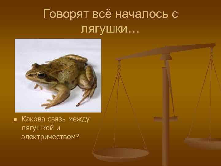    Говорят всё началось с    лягушки… n  Какова