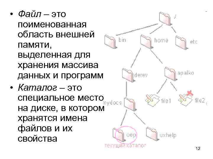  • Файл – это  поименованная  область внешней  памяти, выделенная для