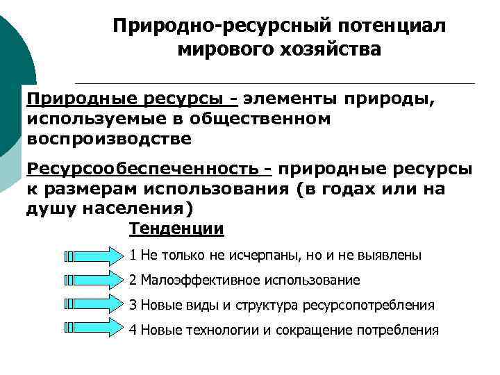 Ресурсный потенциал хозяйства. Природно-ресурсный потенциал и ресурсообеспеченность. Потенциал мирового хозяйства. Природно-ресурсный потенциал мирового хозяйства. Природно-ресурсный потенциал мировой экономики.