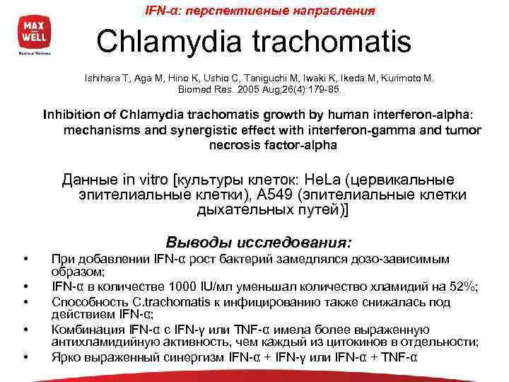     IFN-α: перспективные направления   Chlamydia trachomatis  Ishihara T,