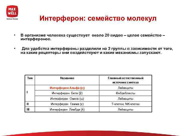    Интерферон: семейство молекул  •  В организме человека существует около
