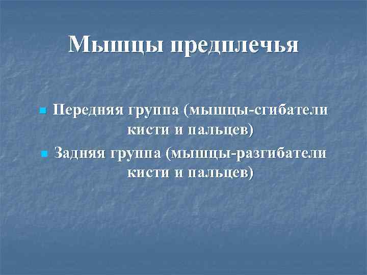   Мышцы предплечья n Передняя группа (мышцы-сгибатели  кисти и пальцев) n Задняя