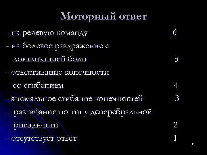  Моторный ответ - на речевую команду   6 - на болевое