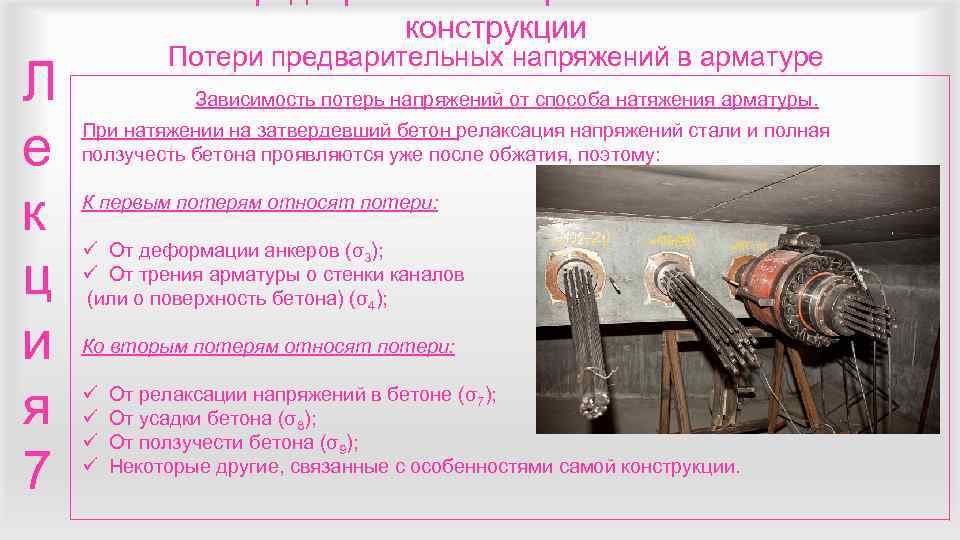        конструкции   Потери предварительных напряжений в