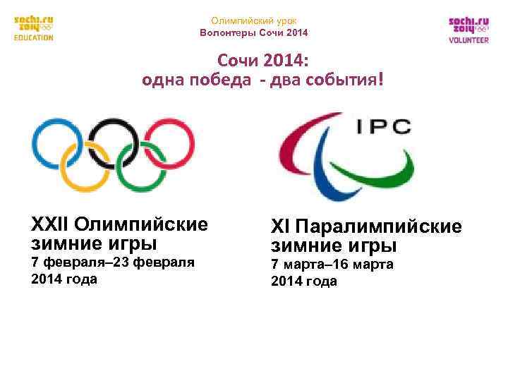     Олимпийский урок    Волонтеры Сочи 2014 