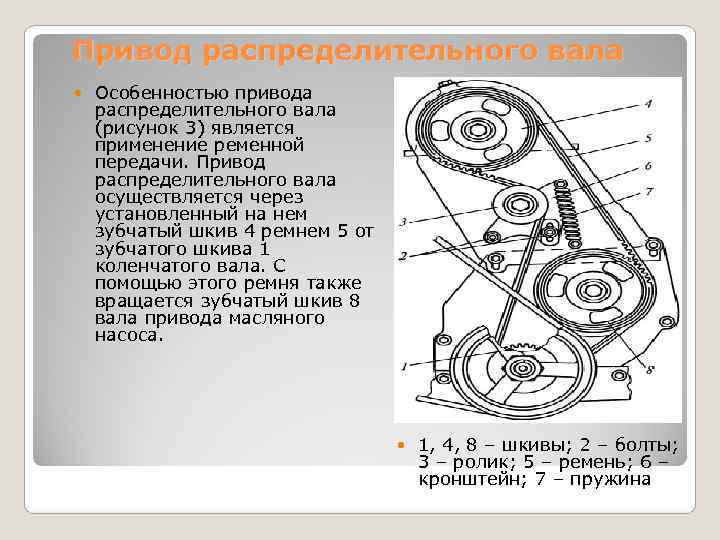 Привод распределительного вала Особенностью привода распределительного вала (рисунок 3) является применение ременной передачи. Привод
