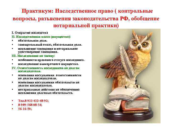   Практикум: Наследственное право ( контрольные вопросы, разъяснения законодательства РФ, обобщение  