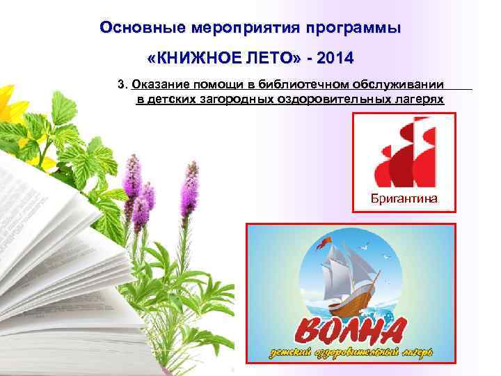 Основные мероприятия программы  «КНИЖНОЕ ЛЕТО» - 2014 3. Оказание помощи в библиотечном обслуживании
