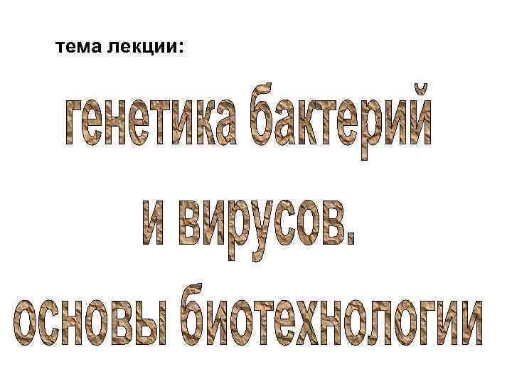 тема лекции: 