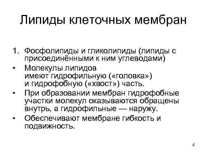  Липиды клеточных мембран 1. Фосфолипиды и гликолипиды (липиды с присоединёнными к ним углеводами)