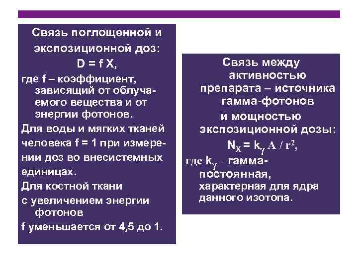  Связь поглощенной и экспозиционной доз:   D = f X,  
