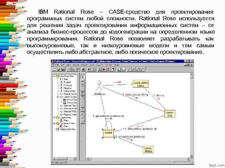   IBM Rational Rose – CASE-средство для проектирования программных систем любой сложности. Rational
