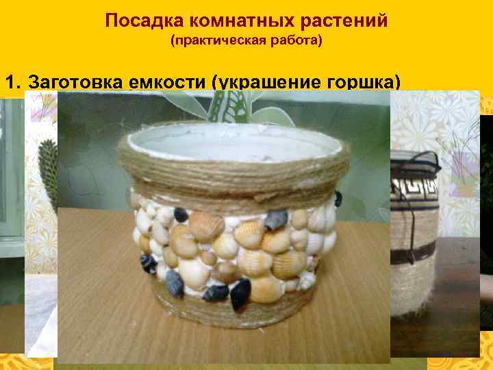Посадка комнатных растений (практическая работа) 1. Заготовка емкости (украшение горшка) 
